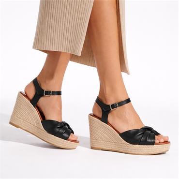 Wonders Anakena Espadrille Wedge - Black Leather